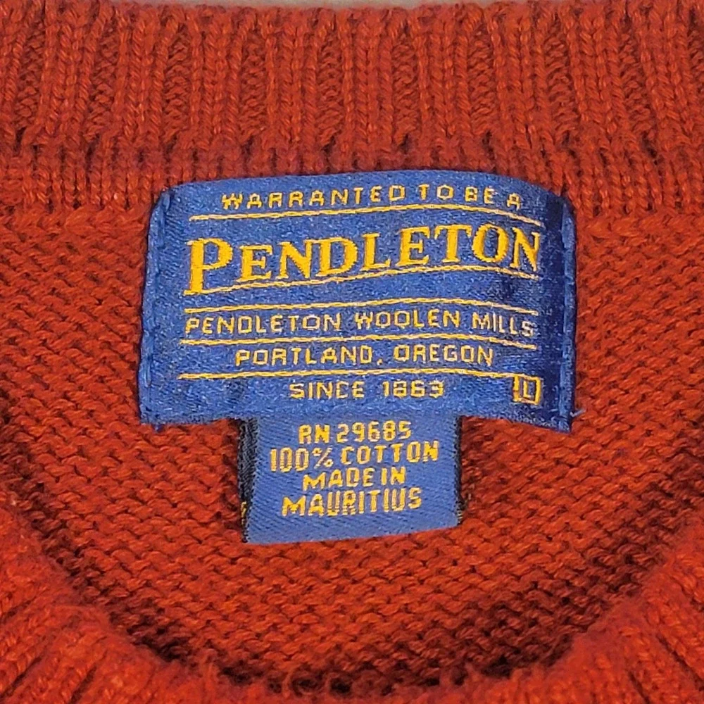 Pendleton Sweater Men's Large Rust Red 100%‎ Cotton Crewneck Heritage Americana